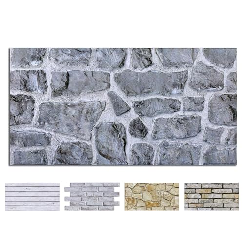 COMSTICKC 3D Gray Stone Wall Panel Peel and Stick,12 Pcs of 22.8" x 11.8", DIY Lightweight PVC Stone Brick Self Adhesive Decorative Tiles Backsplash Interior Decor, Paintable, Covers 22.48 sq.ft - color: Gray Stone