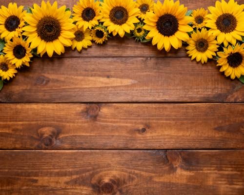 Sunflower Wood Texture Backdrops for Photography, Summer Sunflower Photo Backdrop, Rustic Child Baby Shower Birthday Party Backdrop Studio Photo Booth Props, 7X5FT