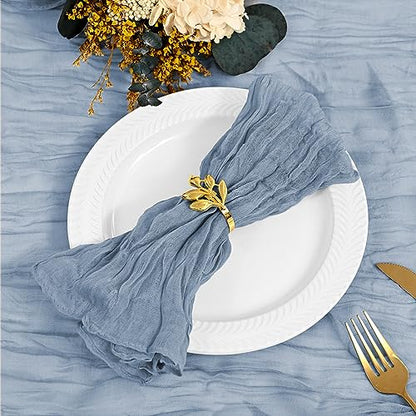 Gauze Cheesecloth Napkins Set of 24, 20 x 20 Inch Rustic Boho Dinner Napkins Wrinkled Rustic Linen Napkins for Wedding,Dinner,Family Everyday Use/Parties(Dusty Blue) - color: Dusty Blue, size: 20" x 20" (Set of 24)