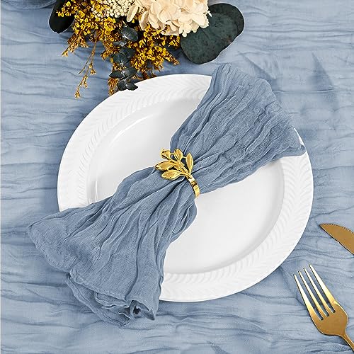 Gauze Cheesecloth Napkins Set of 24, 20 x 20 Inch Rustic Boho Dinner Napkins Wrinkled Rustic Linen Napkins for Wedding,Dinner,Family Everyday Use/Parties(Dusty Blue) - color: Dusty Blue, size: 20" x 20" (Set of 24)