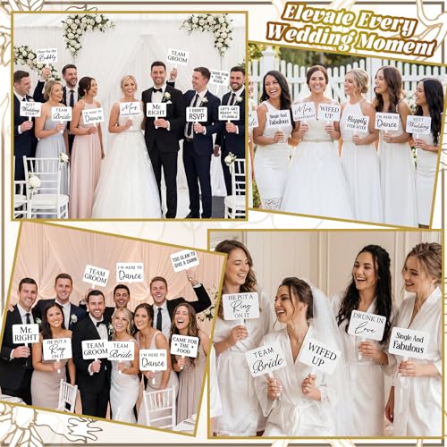 Beeveer 24 Designs Wedding Party Decorations Photo Booth Props Double Sided 13.4 x 5.5 Inch White Bridal Shower Photo Booth Props PVC Printing for Weddings Marriage Engagement Party Supplies