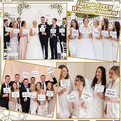 Beeveer 24 Designs Wedding Party Decorations Photo Booth Props Double Sided 13.4 x 5.5 Inch White Bridal Shower Photo Booth Props PVC Printing for Weddings Marriage Engagement Party Supplies