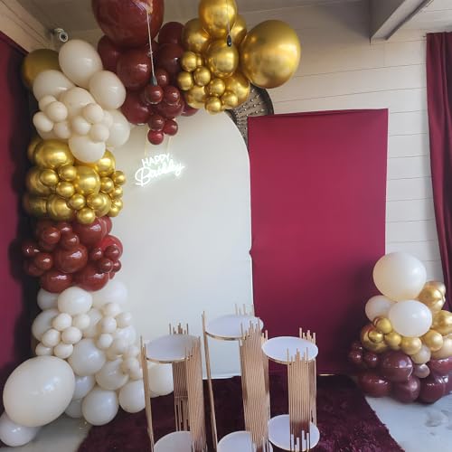 Jobkoo Burgundy Gold Balloons 60 PCS Dark Red Wine White Sand Beige Latex Balloon Maroon Wine Red Metallic Balloons for Women Birthday Baby Shower Wedding Bachelorette Graduation Party Decorations - color: Red Gold Beige