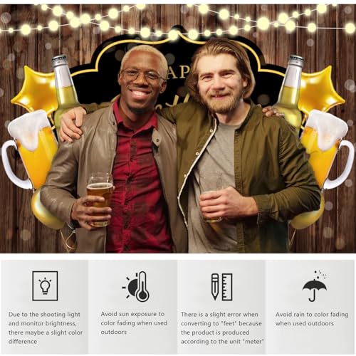 YongFoto Cheers and Beers Happy Birthday Backdrop 6x4ft Rustic Wooden Board Photography Background 30th 40th 50th Birthday Party Banner Decoration Photoshoot Wallpaper Photo Studio Booth Props - size: 6x4FT