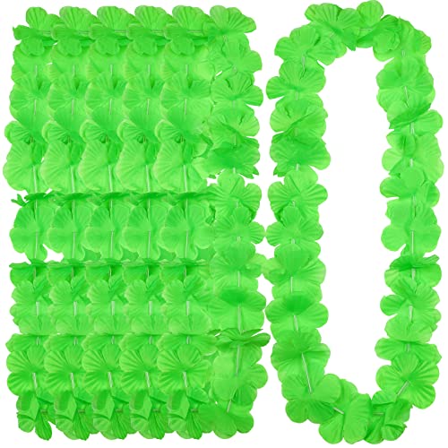 Hoteam 24 Counts Green Hawaiian Leis Necklace Tropical Flower Lei Floral Luau Party Decorations Hawaiian Flower Luau Necklaces Hula Dance Garland Headbands for Beach Birthday Wedding Party Favor - color: Green