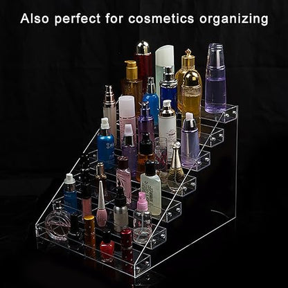 SOUJOY 7 Tier Sunglass Organizer Stand, Acrylic Sunglass Holder, Clear Nail Polish Display Stand, Eyewear Countertop Storage Tray for Highlighting Glasses, Makeup, Essential Oil