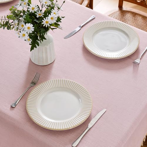 JIALE Valentines Textured Tablecloth, Heavy Duty Linen Style Farmhouse Table Cloth Rectangle Tables, Wrinkle-Free Washable Waterproof Table Cover for Kitchen, Dining, Parties, 55"x55", Pink - color: Pink, size: 55" x 55" (Square)