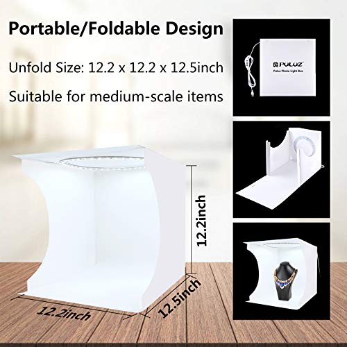 PULUZ 30cm Ring Light Photo Studio Light Box, Adjustable Portable Photography Shooting Light Tent Kit with White/Warm/Soft Lighting 128pcs LED Lights + 6 Backdrops for Product Display - size: 12*12 Inch - A