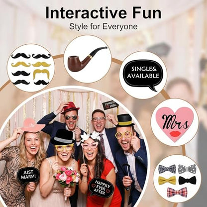 Kotbs 52pcs Wedding Photo Booth Props, Bachelorette Party Photo Booth Prop Kit for Bridal Shower, Engagement and Valentines Party, Photobooth Props Wedding Party Supplies