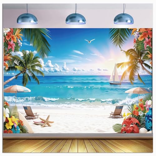 Summer Tropical Seaside Beach Holiday Birthday Wedding Theme Party Photography Background Beautiful Landscape Photo Backdrop Banner Travel and Surf Decorations Studio Props 6x4ft