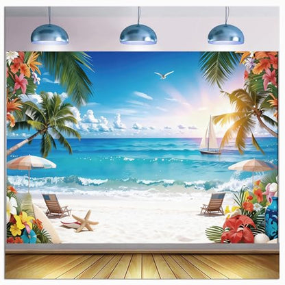 Summer Tropical Seaside Beach Holiday Birthday Wedding Theme Party Photography Background Beautiful Landscape Photo Backdrop Banner Travel and Surf Decorations Studio Props 6x4ft