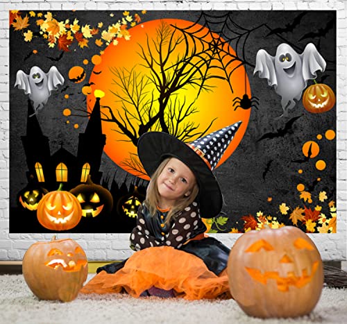 Sensfun Halloween Backdrop for Moonlit Parties - 8x6ft Castle, Pumpkin, Ghost Design - Perfect for Trick or Treat, Photo Booth Supplies - size: 8X6ft