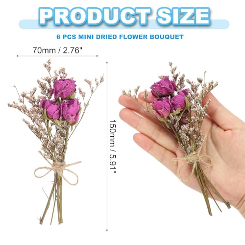 PATIKIL Mini Dried Flower Bouquet, 6 Pcs Rose Natural Wildflower with Stem Decor Baby's Breath Boho Floral Plant Flower for Crafts DIY Photo Props Gift Wedding Decor, Rose Red - color: Rose Red