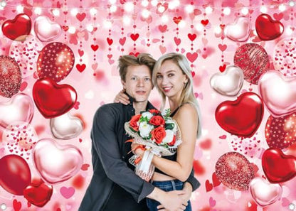 Valentine's Day Backdrop Red Pink Glitter Love Heart Valentines Photography Background Happy Valentines Day Bridal Shower Wedding Anniversary Party Decor Banner Photo Booth Props (7x5FT(82 x 59 inch))