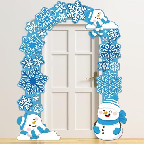 Winter Door Cover Decorations Winter Hanging Banners Snowflake Banner Blue Snowflake Party Decor Outdoor Indoor Snowman Porch Sign Christmas Photo Booth Props for Xmas Holiday Party Supplies