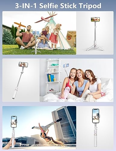 45'' Selfie Stick with Light, Travel Tripod Essentials with Wireless Remote, Portable Cell Phone Tripod Stand, Beach Cruise Ship Essentials for Family, Compatible with 4-7.2" All Smartphone - color: White - 45" Standard Height