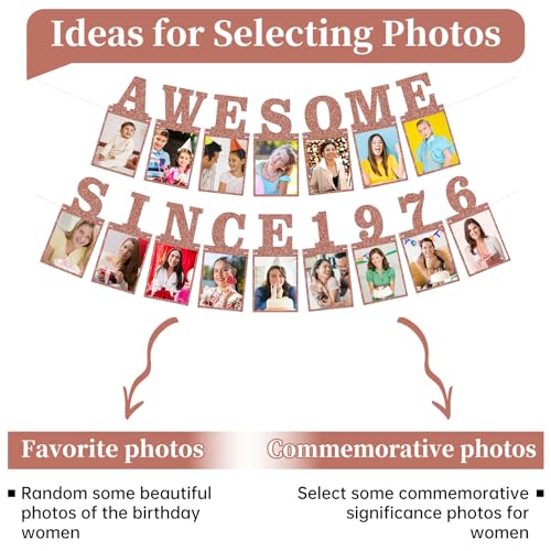 Pre-strung Awesome Since 1976 Photo Banner Birthday Decorations for Women- Pink Rose Gold Glitter 50th Birthday and Anniversary Decorations Party Supplies - style: Pink Rose Gold 50th