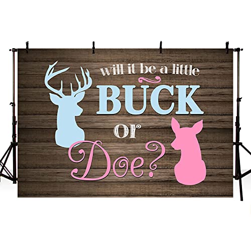 MEHOFOND 7x5ft Buck or Doe Gender Reveal Baby Shower Backdrop Rustic Wood Boy or Girl Deer Photography Background Banner for Dessert Table Supplies Party Decoration Photo Shoot Props - size: 7x5ft