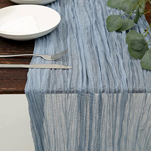 DOLOPL Dusty Blue Cheesecloth Table Runner for Gender Reveal Decorations 13.3ft Boho Gauze Cheese Cloth Table Runner Rustic Sheer Runner 160inch Long for Wedding Bridal Baby Shower Decorations - color: Dusty Blue