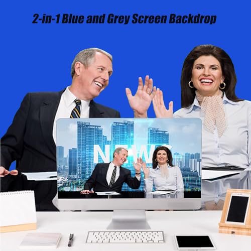 5x7ft/1.5x2m Chromakey Blue Grey Backdrop with 7.8ft/2.4m Stand, 2-in-1 Reversible Collapsible Pop-Up Blue Grey Screen Background Panel for Photography, Live Streaming, Video Shooting, Game - color: Blue/Gray