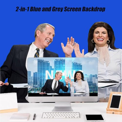 3.3x5ft/1x1.5m Chromakey Backdrop, 2-in-1 Blue Screen and Grey Screen, Collapsible Reversible Pop Up Background for Photography Studio, Live Streaming, Video Shooting (Blue/Gray) - color: Blue/Gray, size: 3.3x5ft