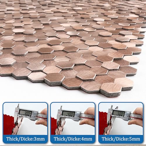 3D Metal Peel and Stick Backsplash for Kitchen,Mini Hexagon Tile Stickers Self Adhesive Wall Tiles Heat Resistant(8 Sheets,Rose Gold) - color: Rose Gold