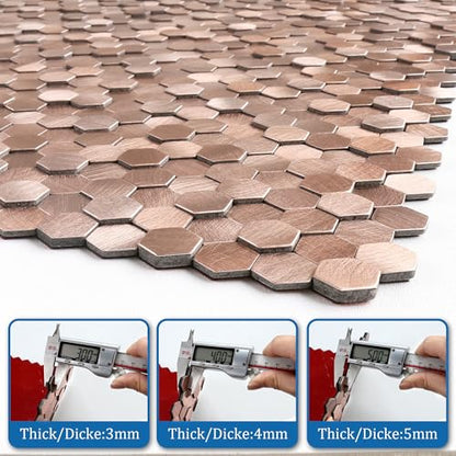 3D Metal Peel and Stick Backsplash for Kitchen,Mini Hexagon Tile Stickers Self Adhesive Wall Tiles Heat Resistant(8 Sheets,Rose Gold) - color: Rose Gold