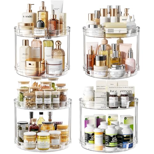 LAMU 4 Pack 10.6'' 2-Tier Lazy Susan Turntable Organizer Rotating Spice Rack Organization for Cabinet, Kitchen, Pantry, Countertop, Bathroom, Vanity, Makeup Organizer, Clear - color: Clear, size: 10.6in 4 Pack