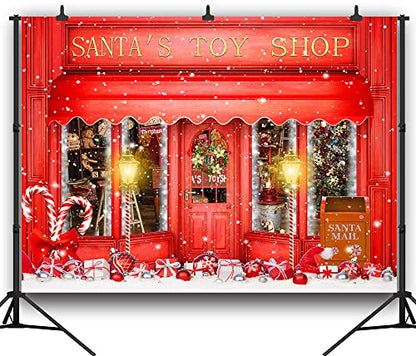 Red Christmas Photo Backdrop Santa's Toy Shop Candy Cane in Snow World Xmas Family Holiday Party Banner Photography Background Supplies Decor Studio Prop PGT673F 15X10ft - size: 15'X10'