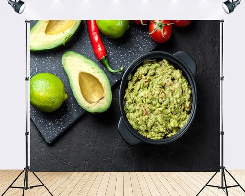 Trykid 10x7ft Fresh Guacamole Ingredients Backdrop Rustic Black Stone Kitchen Surface Food Photography Background Cooking Culinary Dinner Party Decoration Tapestry Photo Booth Prop Fabric Backdrop - size: 10x7ft