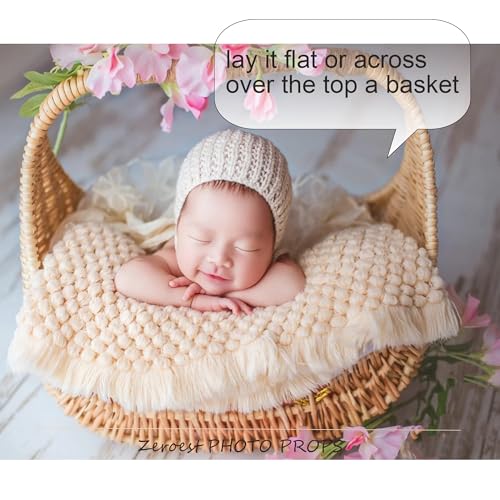Zeroest Baby Photography Props Basket Braid Wool Wrap Newborn Photo Shoot Baskets Filler Posing Stuffer Background Blanket (Beige) - color: Beige