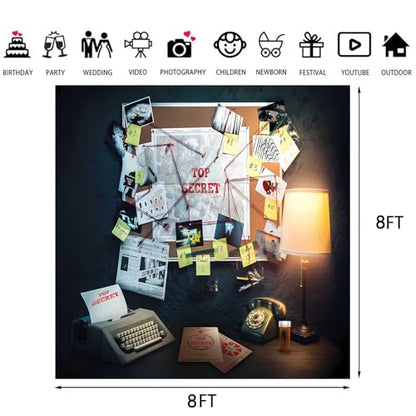 Detective Backdrop, 8x8ft Agent Spy Theme Top Secret Police Office Investigation Photography Background Crime Clue Evidence Murder Mystery Party Decorations Photo Booth Props BJMRPR0456 - size: 8x8