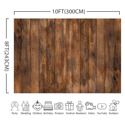 10x8ft Wood Backdrop Natural Wooden Board Photography Background Polyester Fabric Birthday Party Baby Shower Cake Table Decoration Banner Backdrops Photo Booth Prop - size: 10x8FT