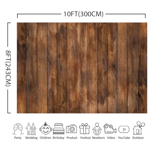10x8ft Wood Backdrop Natural Wooden Board Photography Background Polyester Fabric Birthday Party Baby Shower Cake Table Decoration Banner Backdrops Photo Booth Prop - size: 10x8FT