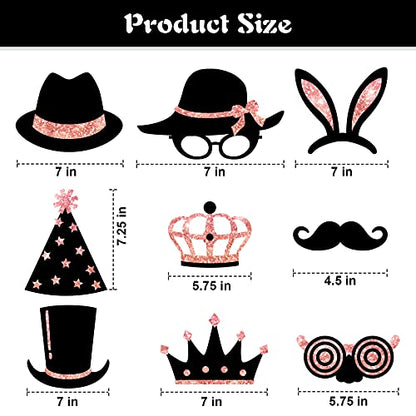Zonon 24 Pcs Funny Photo Booth Props Class of 2026 Graduation Birthday Wedding Family Class Reunion Prom Disco Party Celebration Decoration Supplies Mix of Hats, Lipstick, Tie(Rose Golden) - color: Rose Golden