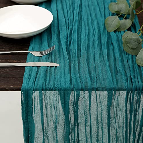 DOLOPL Teal Cheesecloth Table Runner 13.3ft Boho Gauze Cheese Cloth Table Runner Rustic Sheer Runner 160inch Long for Wedding Bridal Baby Shower Birthday Party Cake Table Decorations - color: Teal
