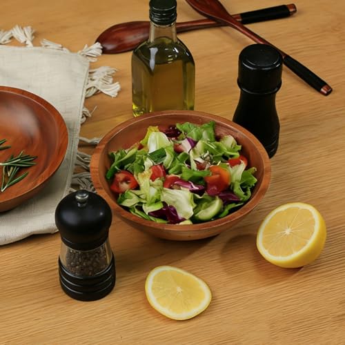 Acacia Wood Serving Bowls, 6 Inch Handcrafted Wooden Individual Bowls Set of 2 for Food/Soup/Salad/Pasta, Use as Snack Holder Plate for Kitchen and Dining - size: D 6.3'' x H 1.6''