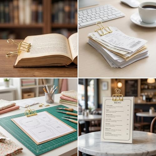 Binder Clips, Gold Hollow Long Tail Paper Clamp Set, 6 Pieces Reusable Metal Document Fasteners for Files, Planners, Desk Organization, Office Supplies - color: Gold