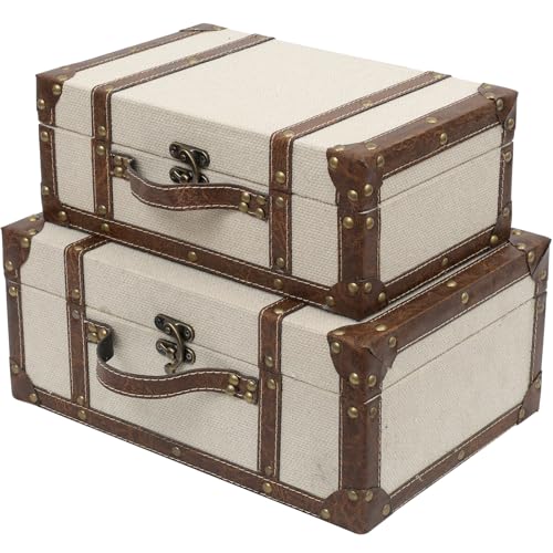 DECOR4SEASON Vintage Linen Fabric Decorative Box Set of 2 - Antique-Style Keepsake Chests for Coffee Table Decor, Mementos, and Elegant Bookshelf Styling - color: Linen, size: 13.7" & 12" (Set of 2)