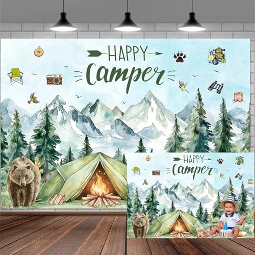 5x3ft Woodland Baby Shower Photography Backdrop Boy's Adventure Forest Mountain Backdrop Farmhouse Camping Banner Party Decor Photo Backdrops Cabin Wild Animals Photo Booth Props Background - color: Multi2, size: 5X3ft