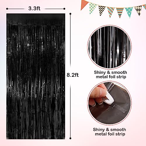 Black Metallic Tinsel Foil Fringe Curtains, 2 Pack 3.3x8.3 Feet Party Streamer Curtains for Birthday Party Decorations, Halloween Decor, Foil Curtain Backdrop for Bachelorette Party - color: Black, size: 2 Pack