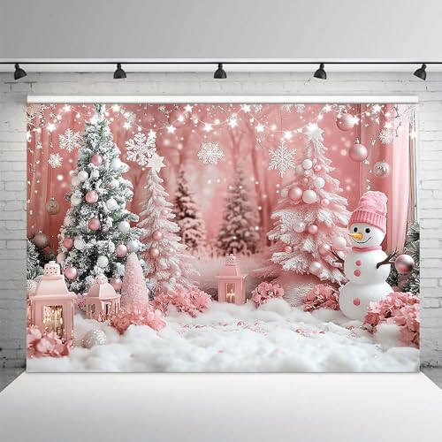 AIBIIN 7x5ft Pink Christmas Backdrop Pink Winter Wonderland Snowman Snowflake Photography Background Winter Snow Scene Birthday Baby Shower Vinyl Photo Studio Props - color: Snow Scene, size: 7x5ft