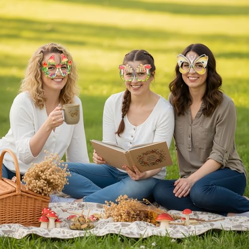 Pajean 36 Pcs Enchanted Forest Party Decorations Mushroom Themed Eyeglasses Wild Mushrooms Paper Glasses Photo Booth Props Frame Favors for Woodland Shower Birthday Party Decor Supplies - style: Mushroom