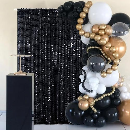 SquarePie Shimmer Wall Backdrop Big Payette Sequin Curtain 4FT x 7FT Black Background for Party Wedding 1 Panel - color: Black