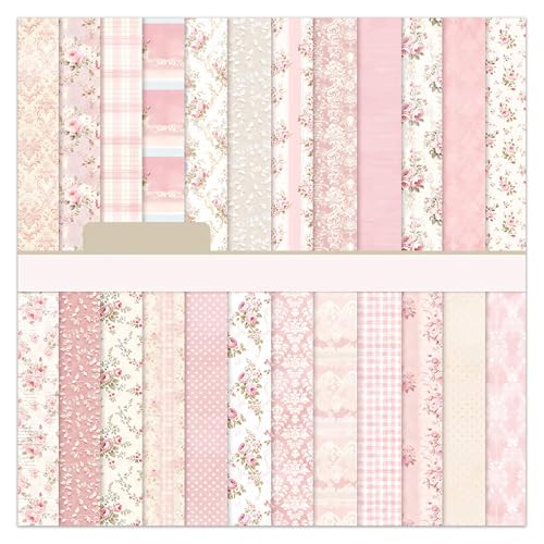 6 Inch Pink Flowers Scrapbooking Paper Pad - 24 Sheets Double Sided Aesthetic Patterns for Wedding Photos Album Journals Decorative Collage Origami DIY Crafts Gifts Wrapping Material - color: Elegant Pink