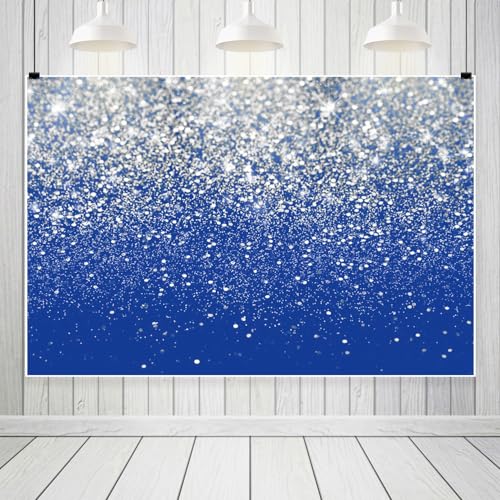 Blue and Sliver Glitter Backdrop Silver Flash Against a Blue Background Wedding Dance Graduation Photography Background Happy New Year Banner Studio Shoot Prop 5x3ft (150x90cm) - color: Blue and Sliver, size: 5x3ft (150x90cm)