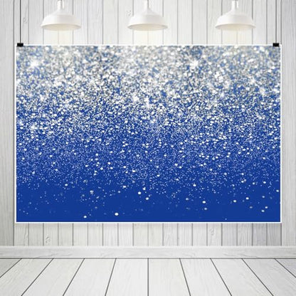 Blue and Sliver Glitter Backdrop Silver Flash Against a Blue Background Wedding Dance Graduation Photography Background Happy New Year Banner Studio Shoot Prop 6x4ft (180x120cm) - color: Blue and Sliver, size: 6x4ft (180x120cm)