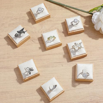 16 Pcs Single Ring Display Stand, Velvet Ring Holder Display for Jewelry Showcase, Wood Base with Beige Velvet for Retail Stores and Trade Shows (Beige)