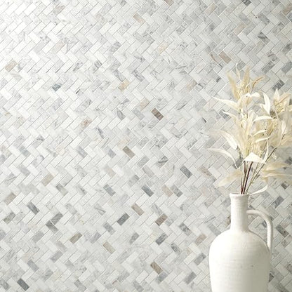 MSI Arabescato Venato White 1 in. x 2 in. Herringbone Honed Marble Mesh Mounted Mosaic Tile for Bathroom, Kitchen Backsplash, Accent Wall Tile, and Shower Wall Tile - color: Arabescato White, size: CASE