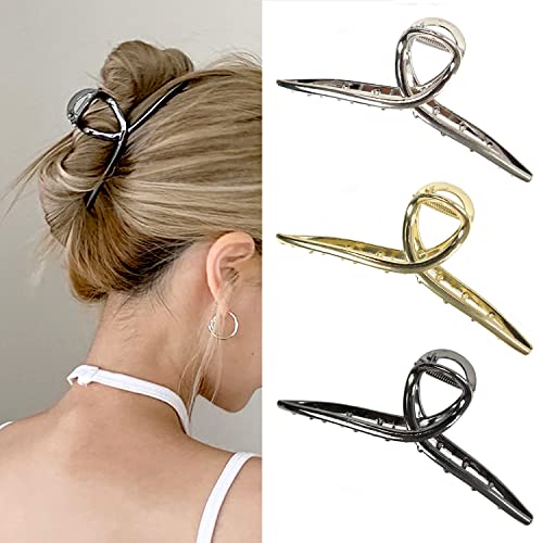 Big Metal Butterfly Hair Clips for Women - 5.1" Larger Size Metal Hair Accessories for Long, Thick Hair, 3 Pcs (Silver, Gold, Black) - color: MetalHairClips3